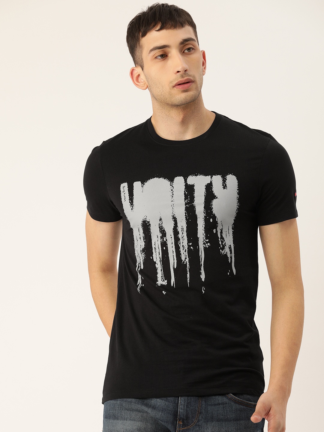 

Being Human Men Black Grey Printed Round Neck Pure Cotton T-shirt