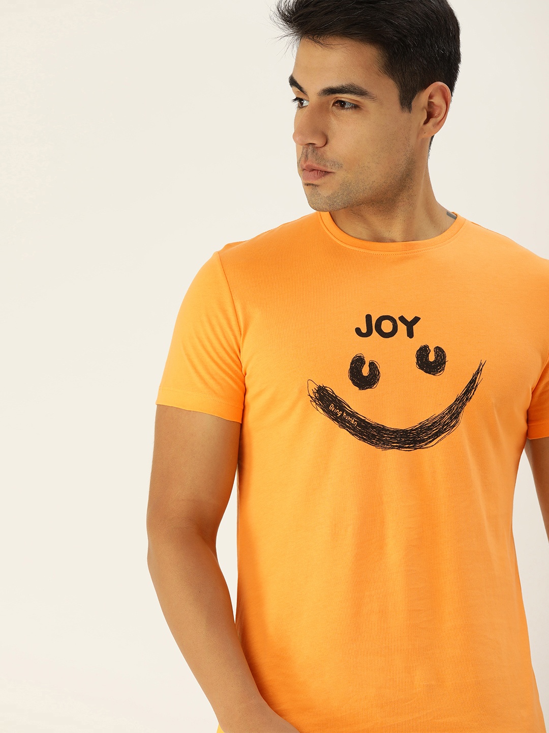 

Being Human Men Orange Printed Round Neck Pure Cotton T-shirt