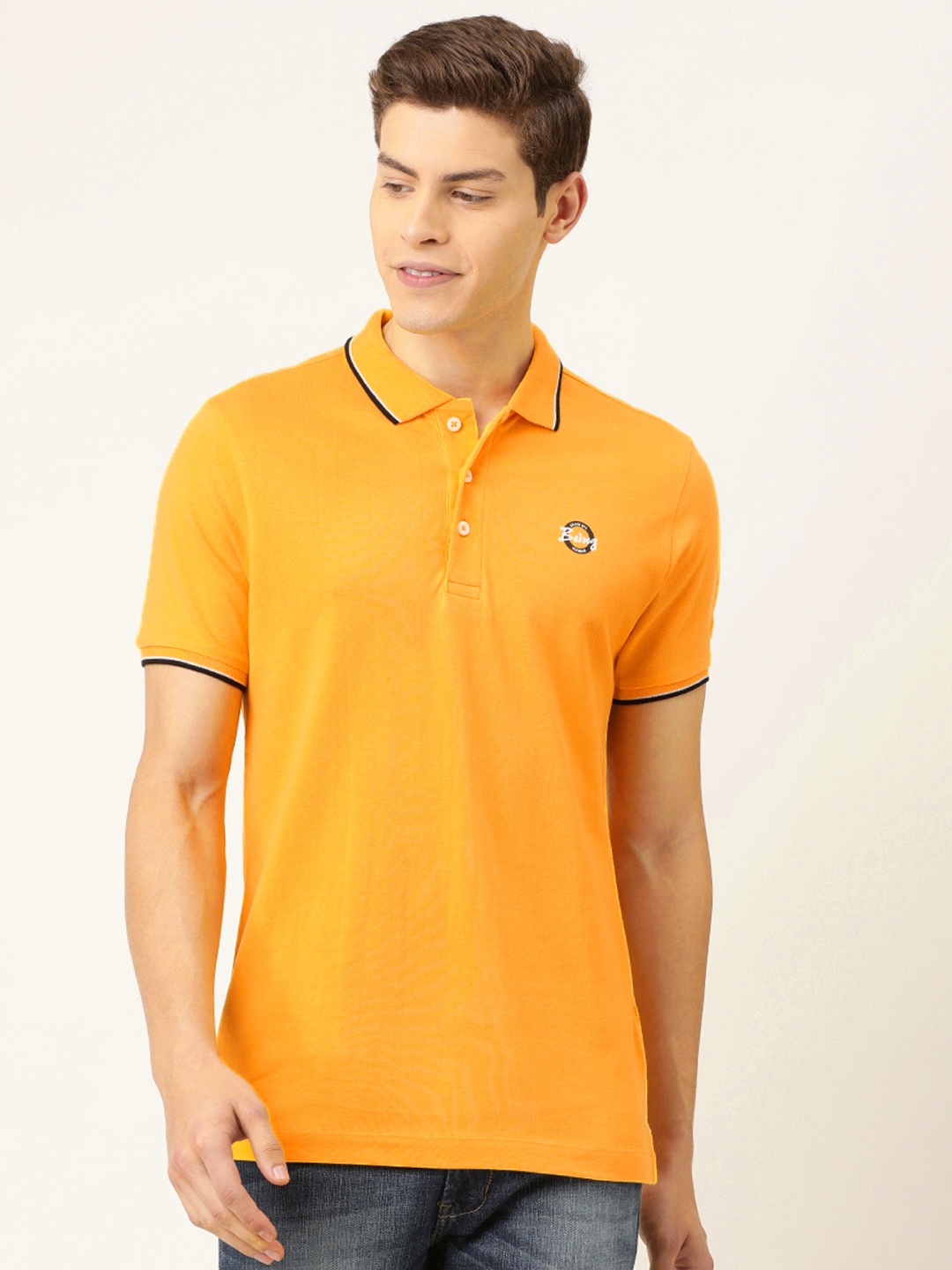 

Being Human Clothing Men Orange Solid Polo Collar Pure Cotton T-shirt with Tipping Detail