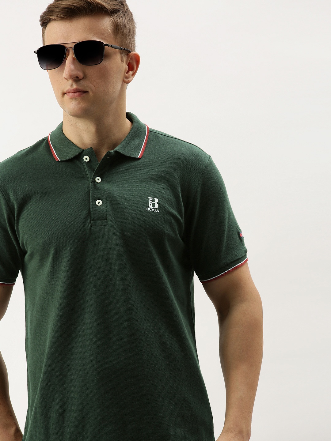 

Being Human Men Green Solid Polo Collar T-shirt