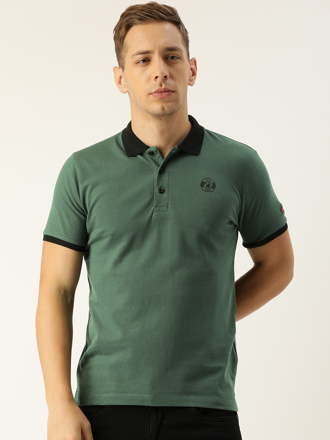 

Being Human Men Green Solid Polo Collar Pure Cotton T-shirt