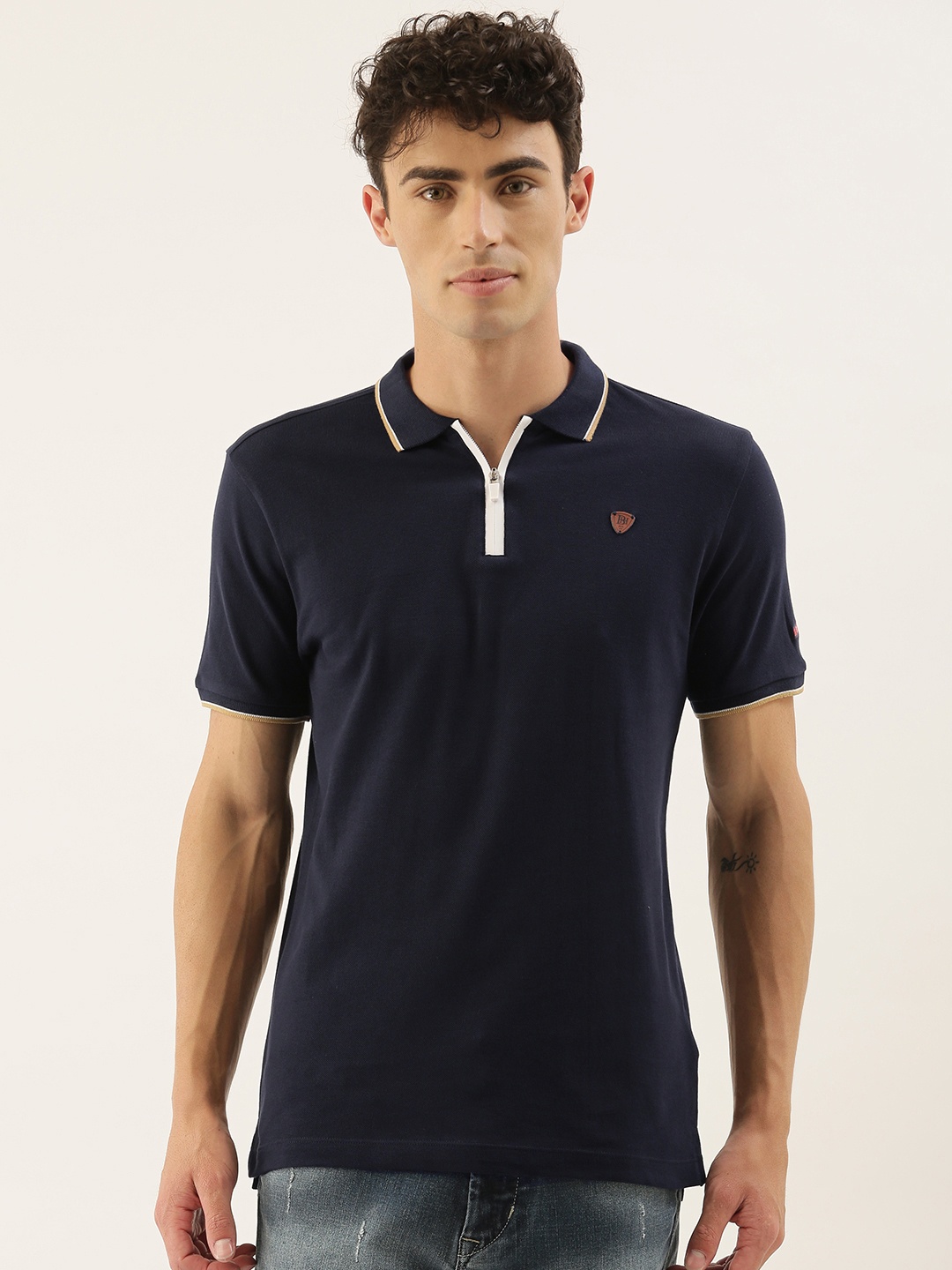 

Being Human Men Navy Blue Solid Polo Collar Pure Cotton T-shirt