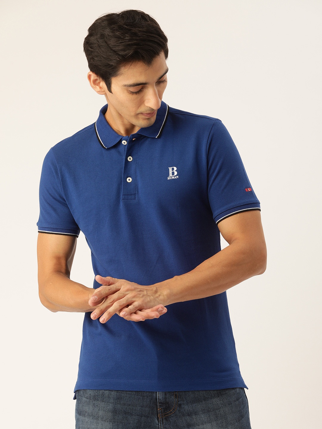 

Being Human Men Blue Printed Polo Collar Pure Cotton T-shirt