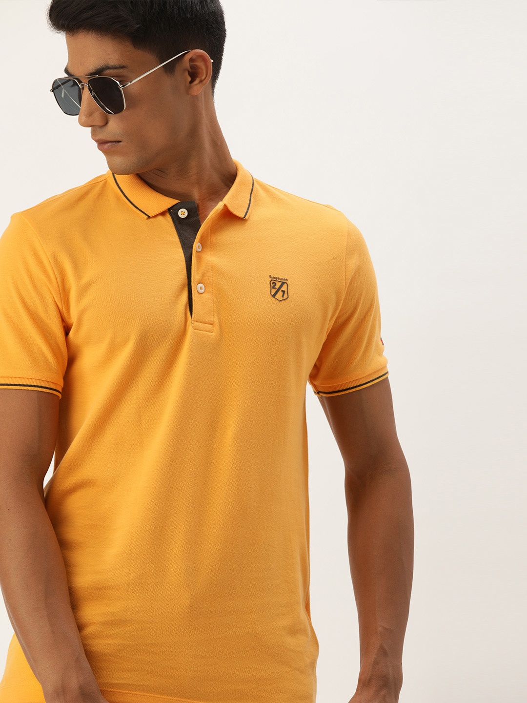 

Being Human Men Yellow Solid Polo Collar T-shirt