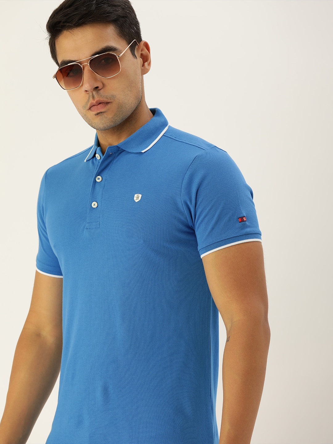 

Being Human Men Blue Solid Polo Collar Pure Cotton T-shirt