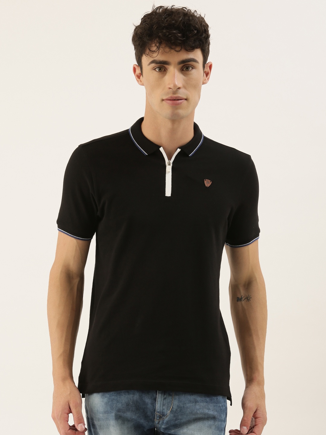 

Being Human Men Black Solid Polo Collar Pure Cotton T-shirt