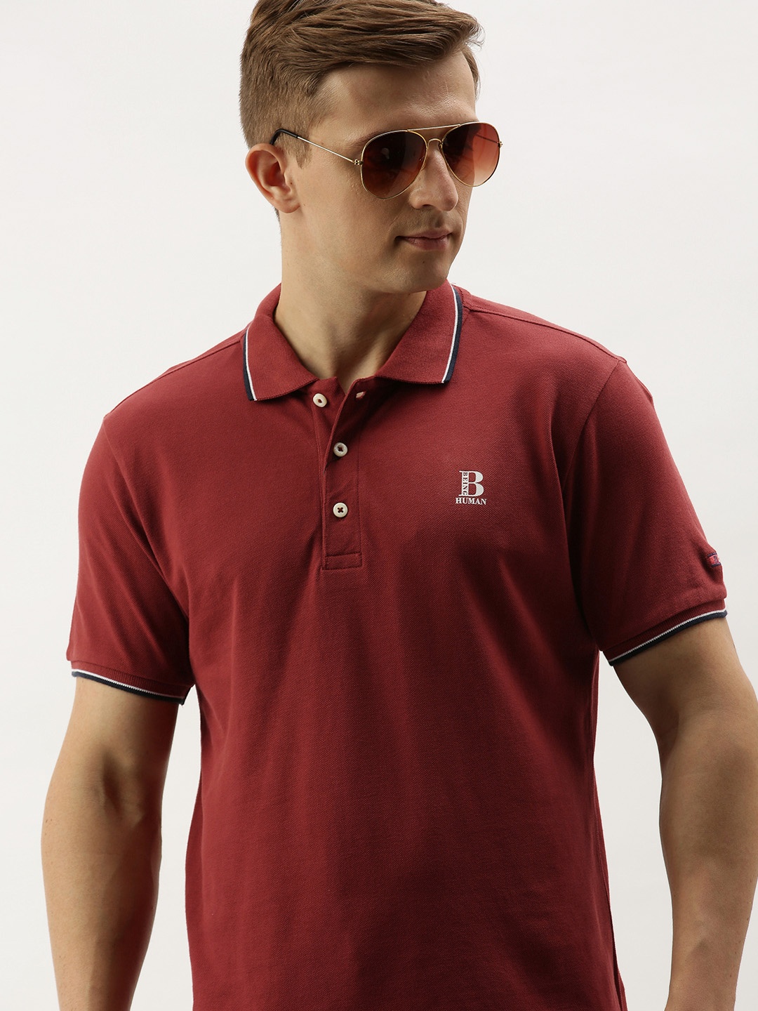 

Being Human Men Burgundy Solid Polo Collar T-shirt