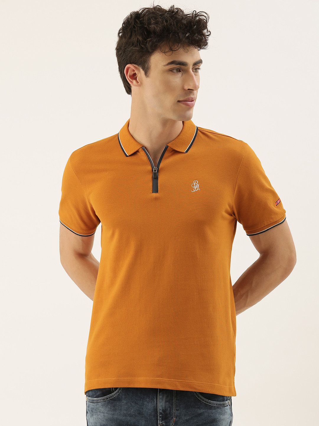 

Being Human Men Mustard Solid Polo Collar Pure Cotton T-shirt