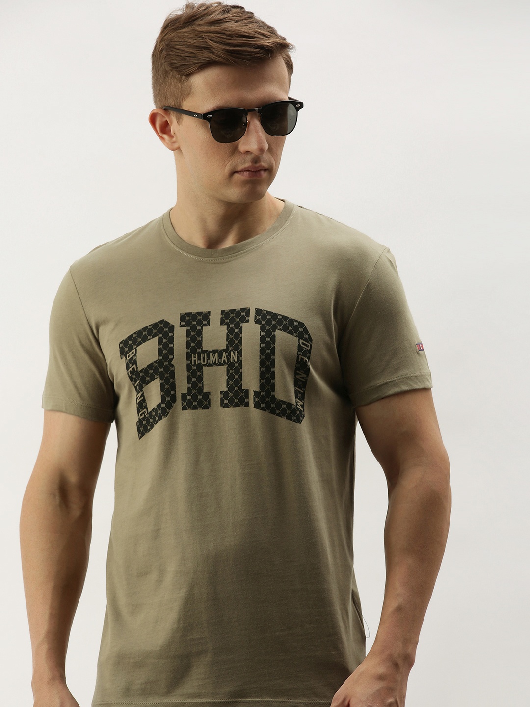 

Being Human Men Khaki-Brown Printed Round Neck T-shirt