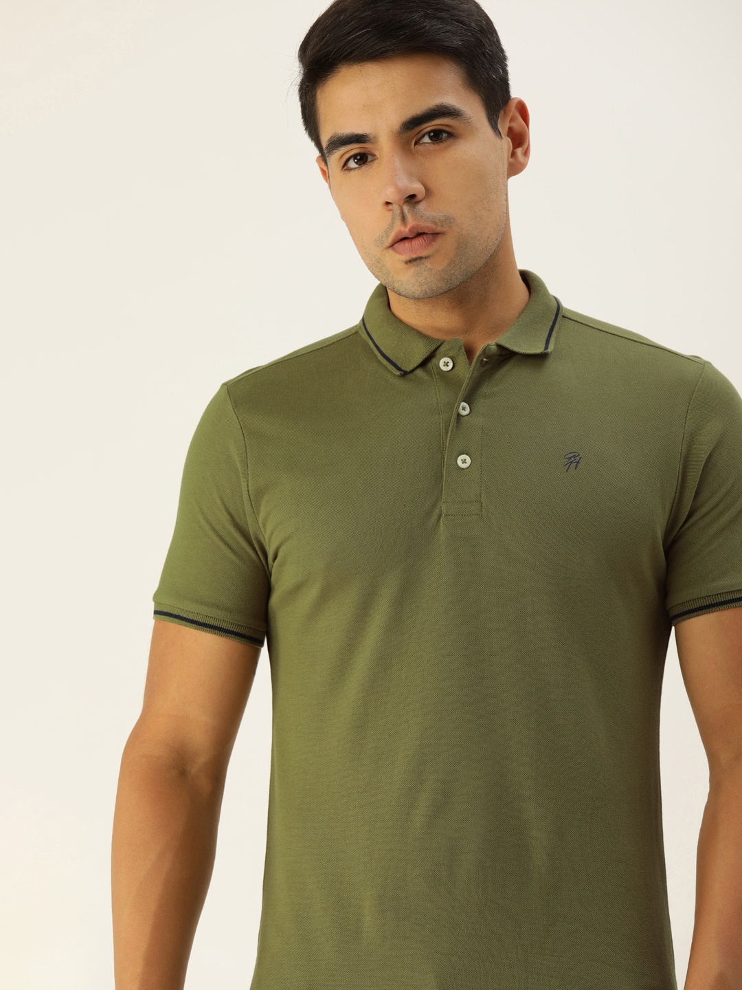 

Being Human Men Olive Green Solid Polo Collar T-shirt