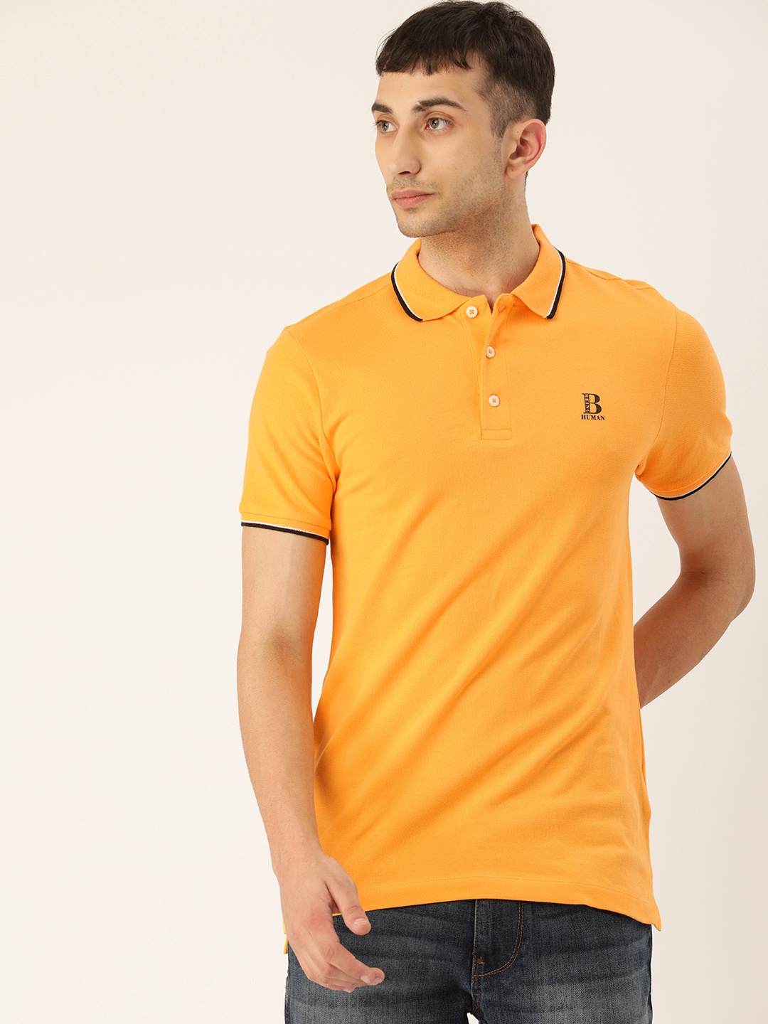 

Being Human Men Orange Solid Polo Collar Pure Cotton T-shirt