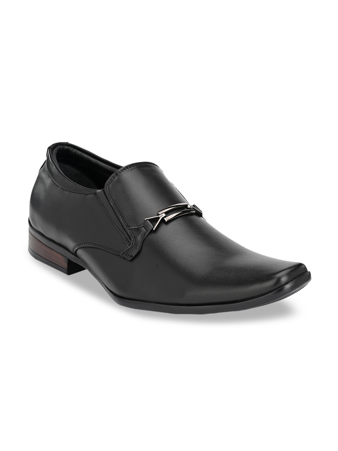 

Hitz Men Black Solid Leather Formal Comfort-Fit Slip-Ons