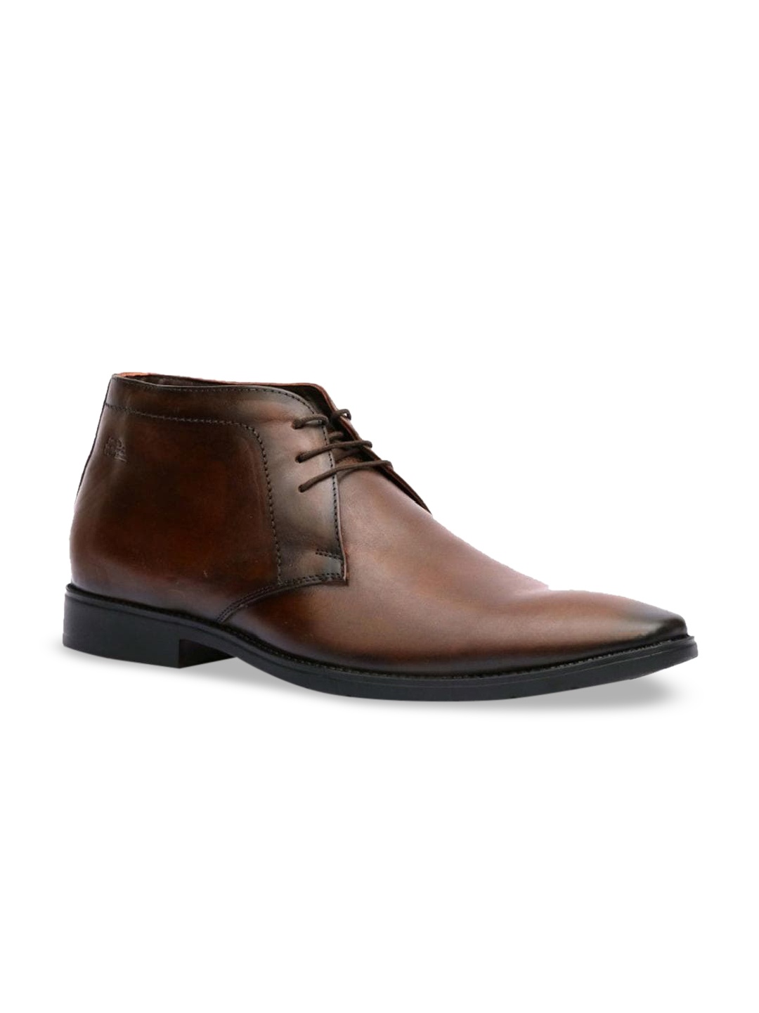 

Hitz Men Brown Solid Leather Formal Comfort-Fit Mid-Top Derbys