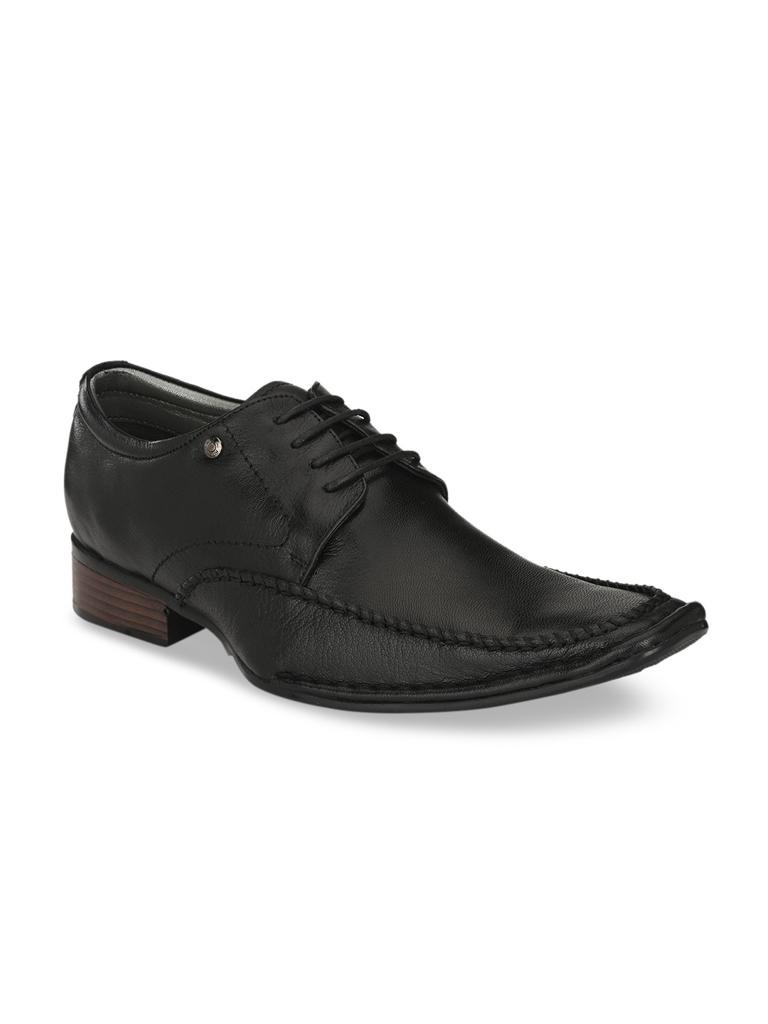 

Hitz Men Black Solid Leather Formal Comfort-Fit Derbys