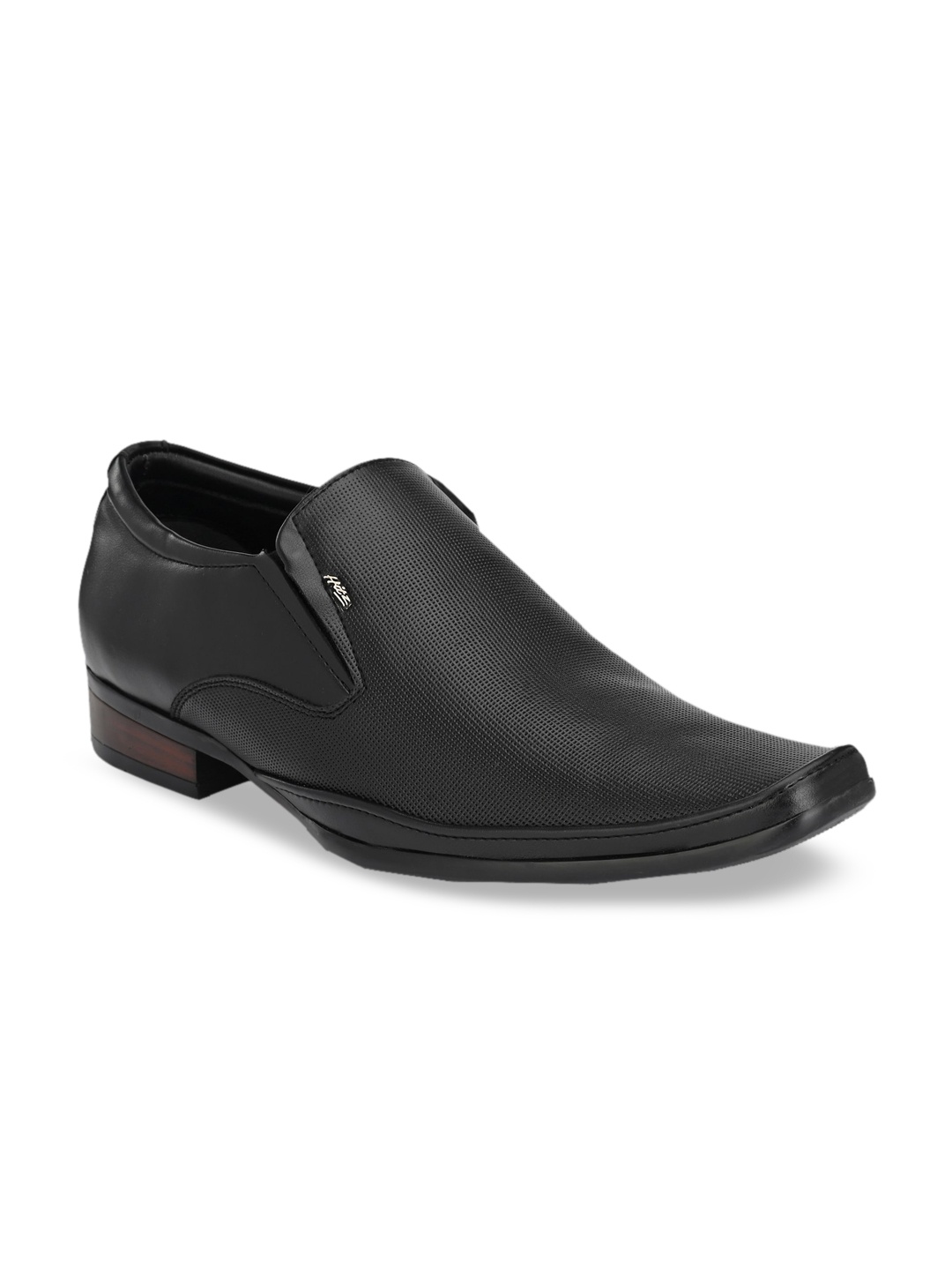 

Hitz Men Black Textured Leather Formal Slip-Ons