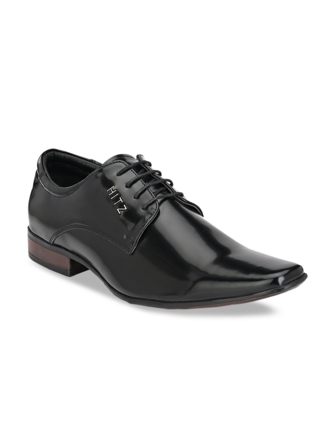 

Hitz Men Black Solid Leather Formal Comfort-Fit Derbys