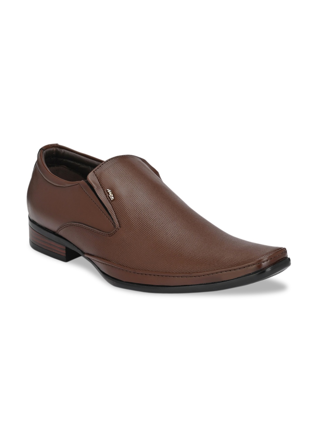 

Hitz Men Brown Textured Leather Formal Comfort-Fit Slip-Ons