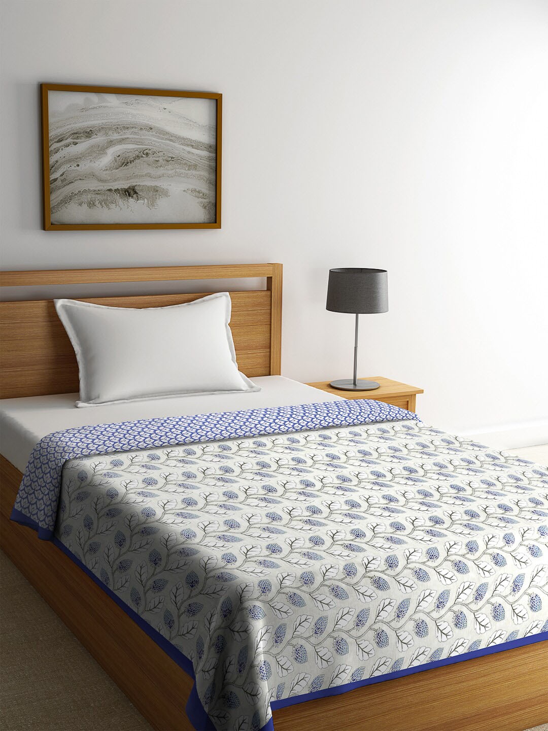 

ROMEE White & Blue Floral Mild Winter 300 GSM Single Bed Dohar
