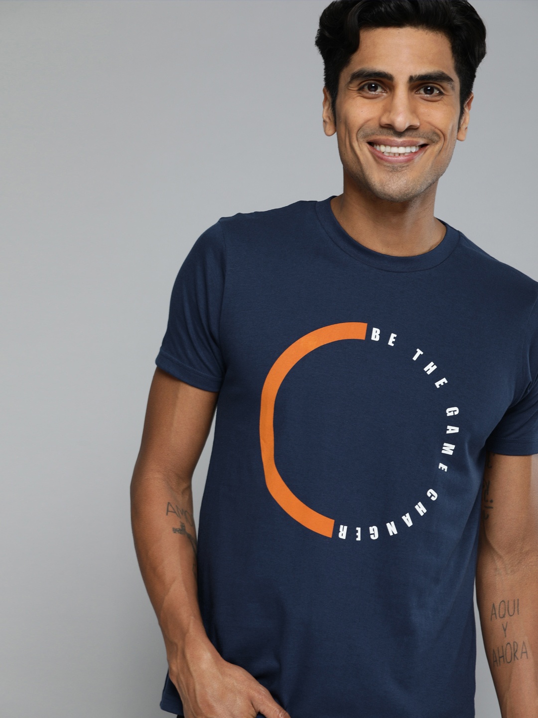 

HERE&NOW Men Navy Blue Printed Round Neck T-shirt