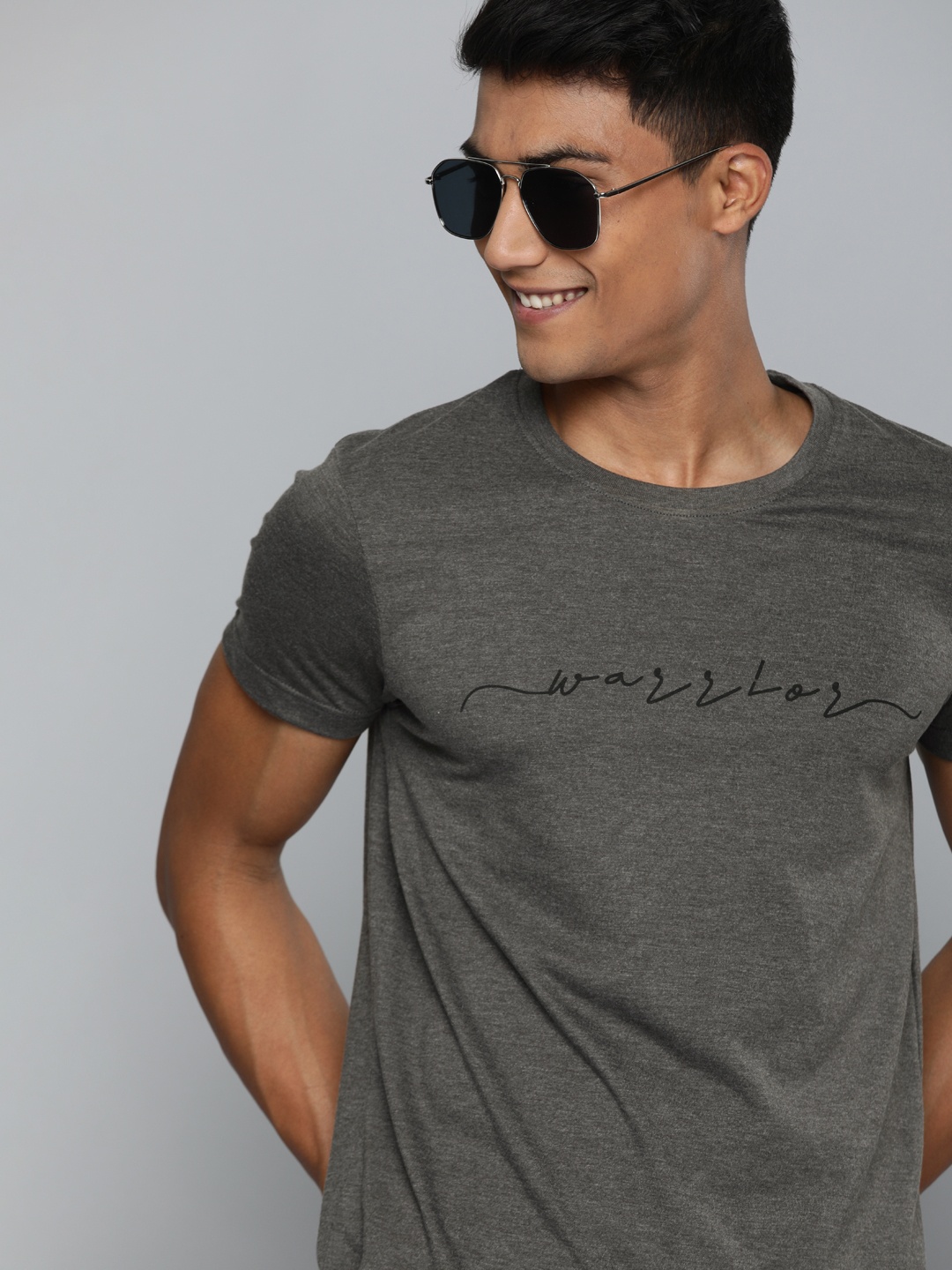 

HERE&NOW Men Grey Printed Round Neck T-shirt