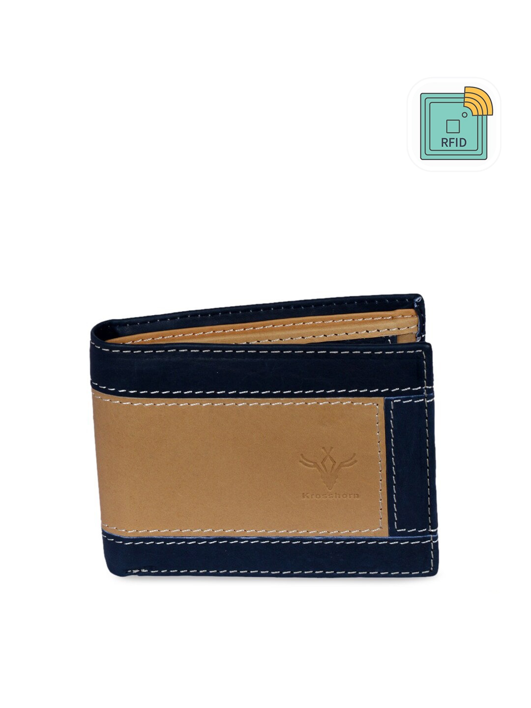 

Krosshorn Men Tan Solid Two Fold Leather Wallet