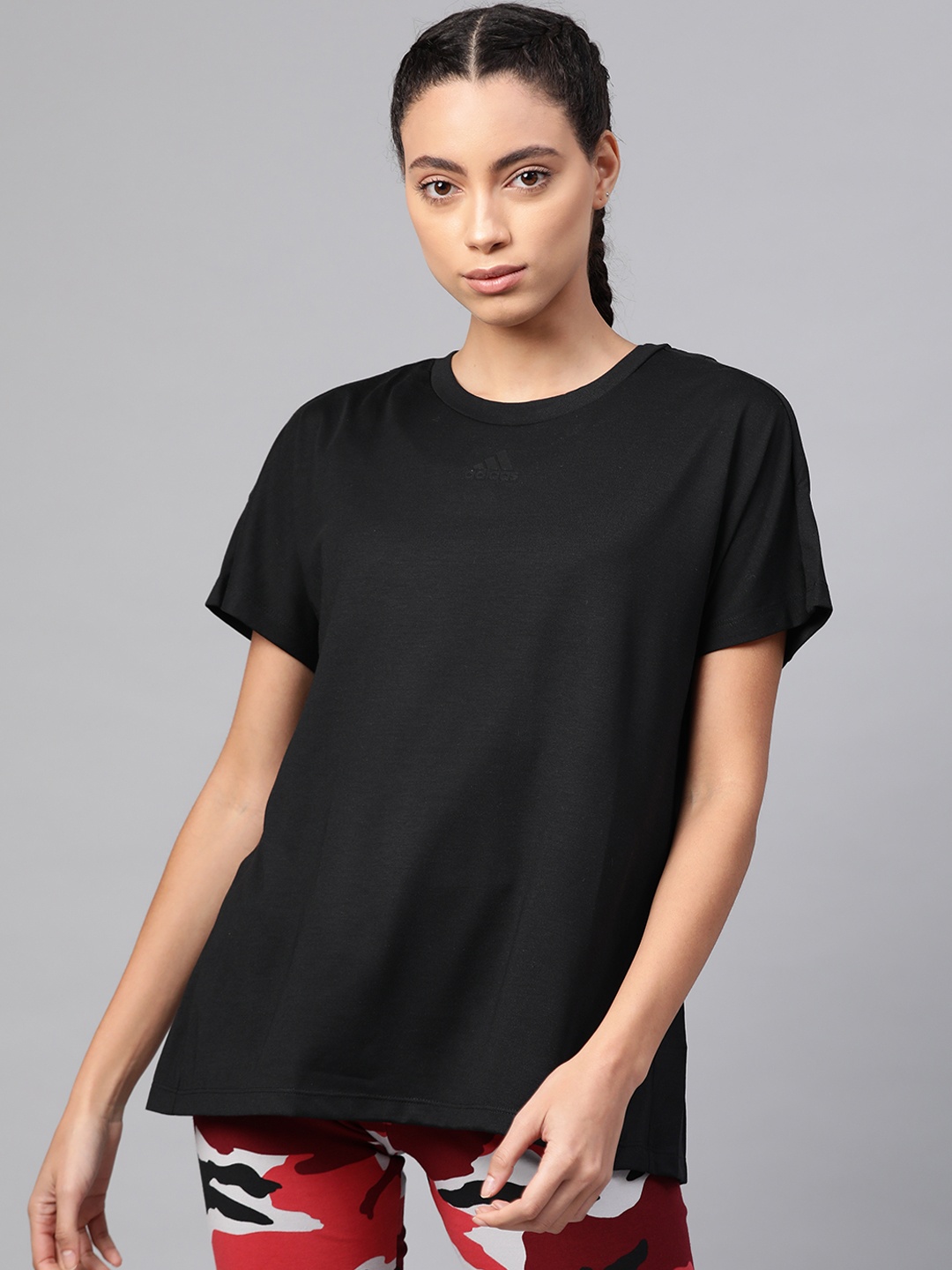 

ADIDAS Women Solid Pleated T-shirt, Black