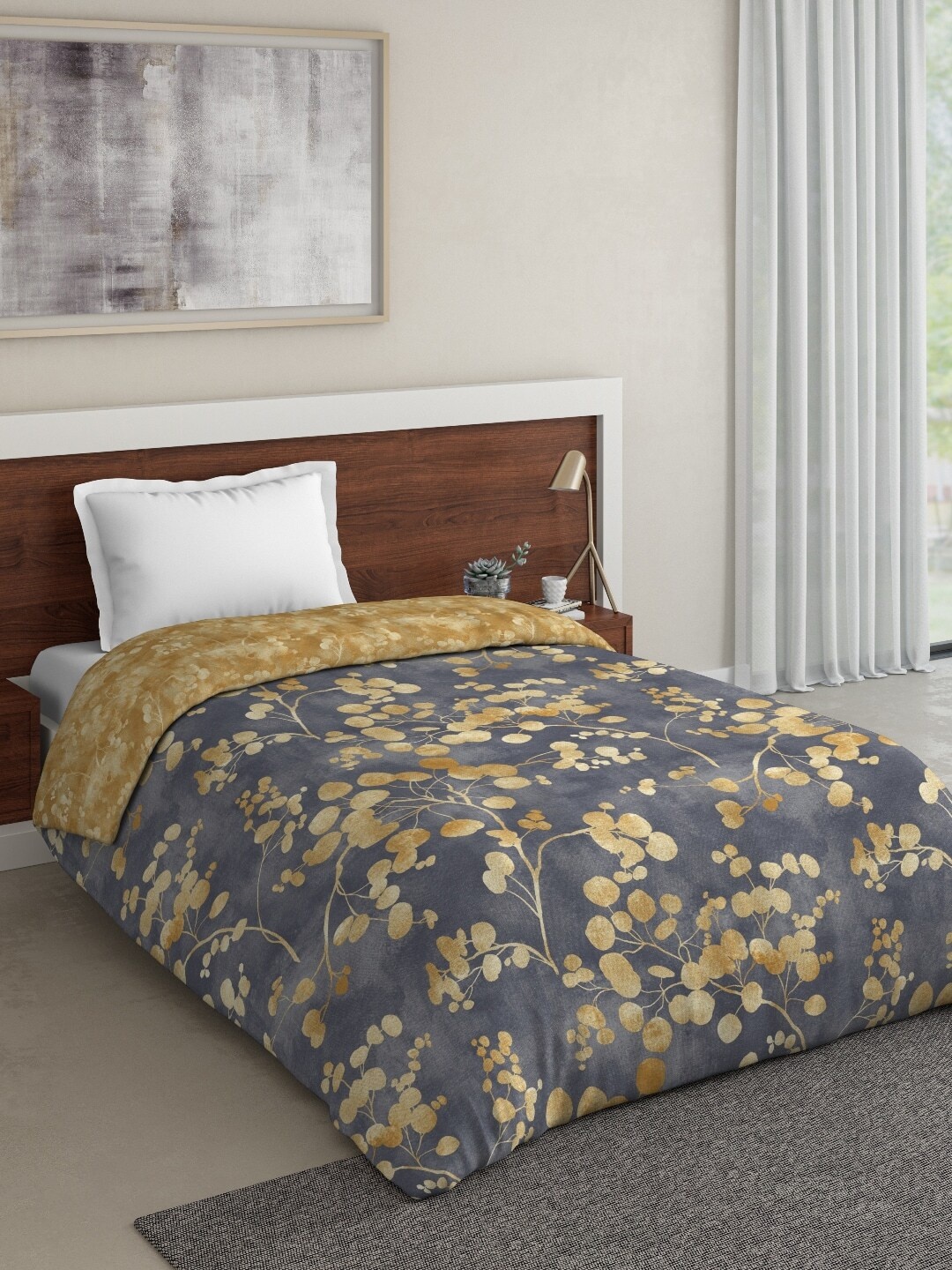DDecor Grey Floral Mild Winter 150 GSM Single Bed Comforter