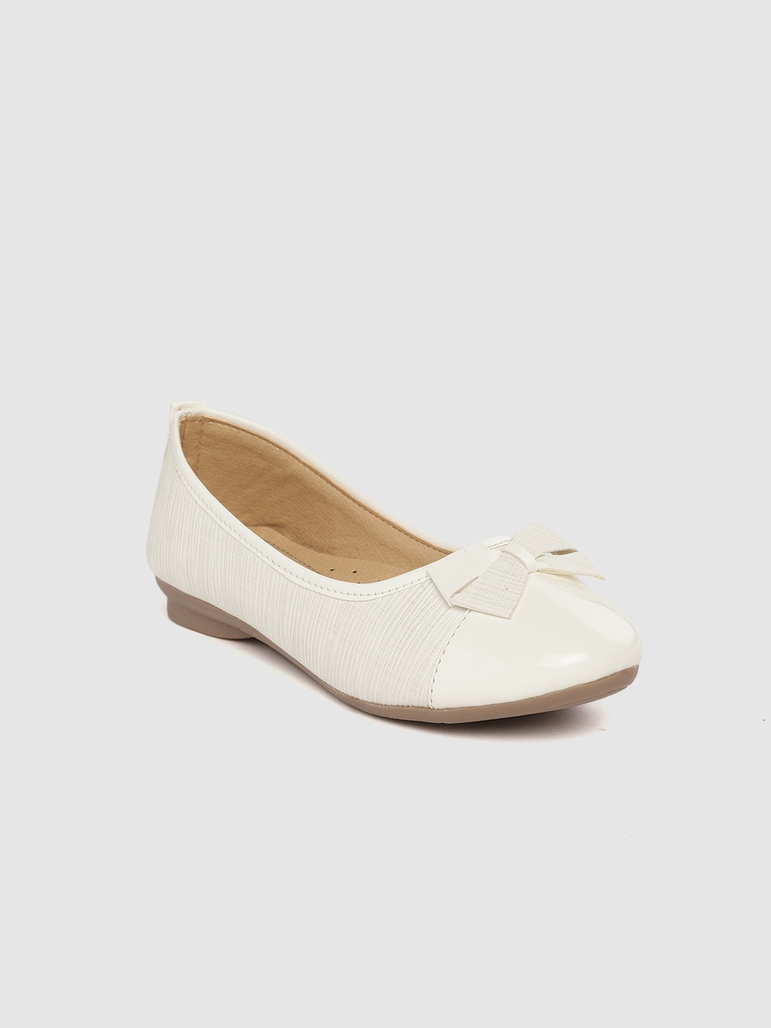 

YK Girls White Textured Ballerinas with Bow Detail