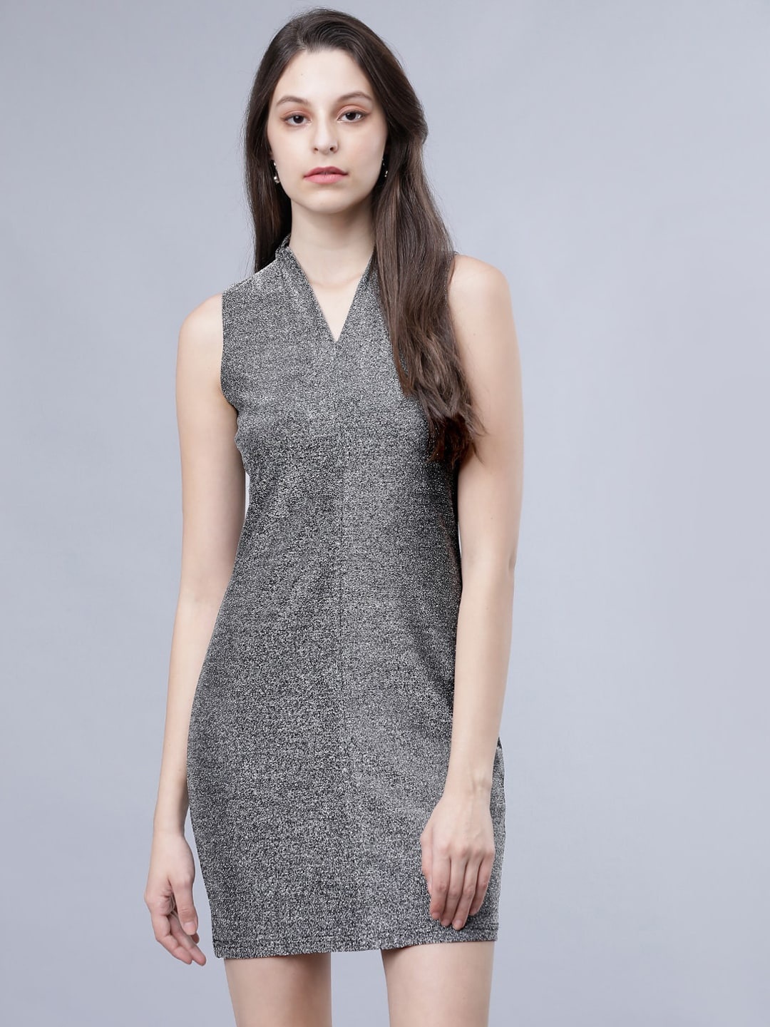 

Tokyo Talkies Women Silver-Toned Solid Sheath Dress