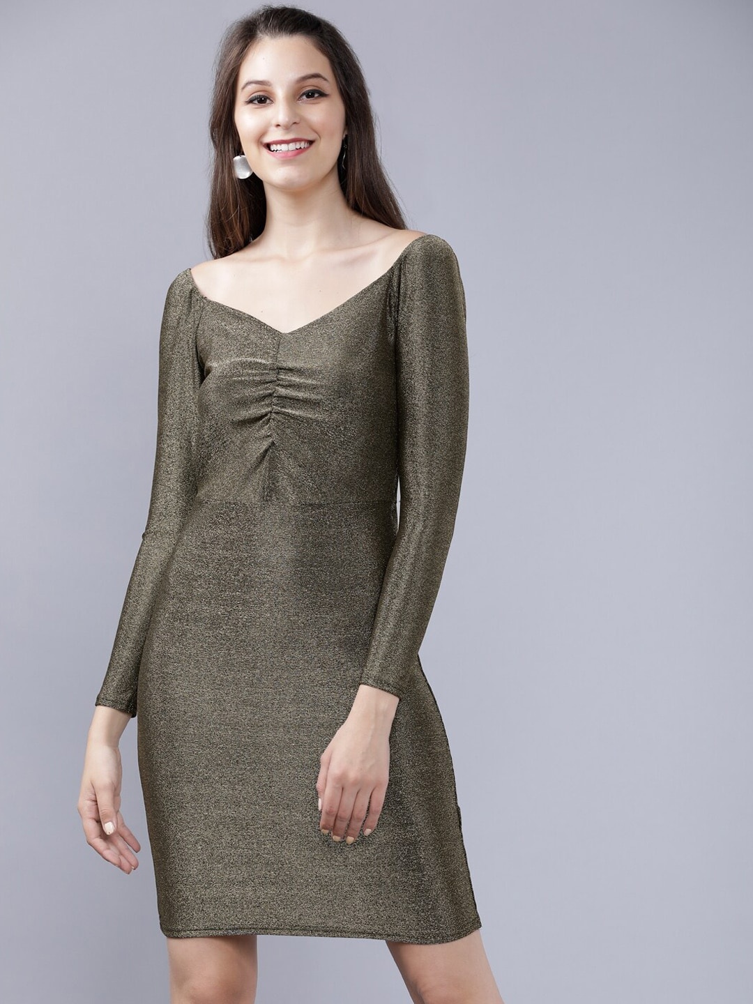 

Tokyo Talkies Women Gold-Toned Solid Bodycon Dress