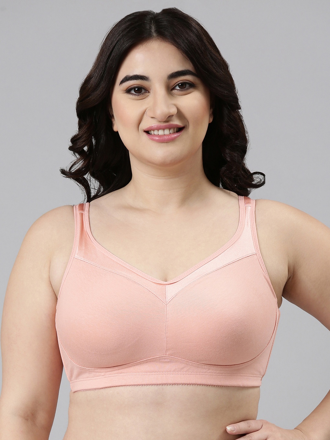 

Enamor Peach Non-Wired Non Padded Full Coverage Cotton Minimizer Full Support Bra A112, Pink