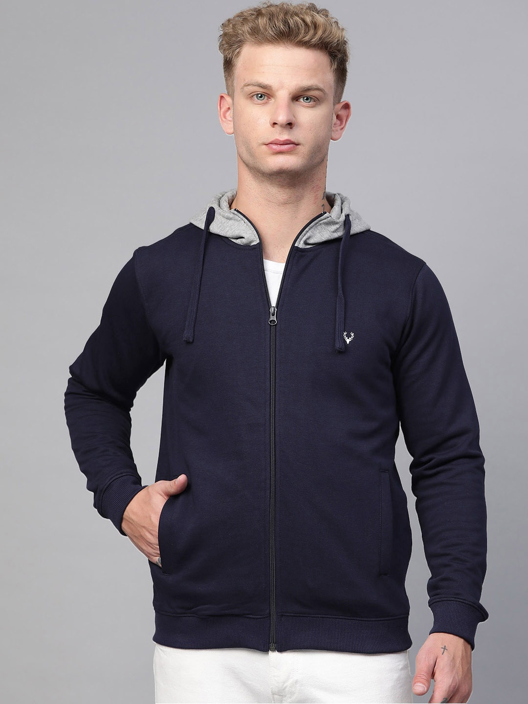 

Allen Solly Sport Men Navy Blue Solid Hooded Sweatshirt