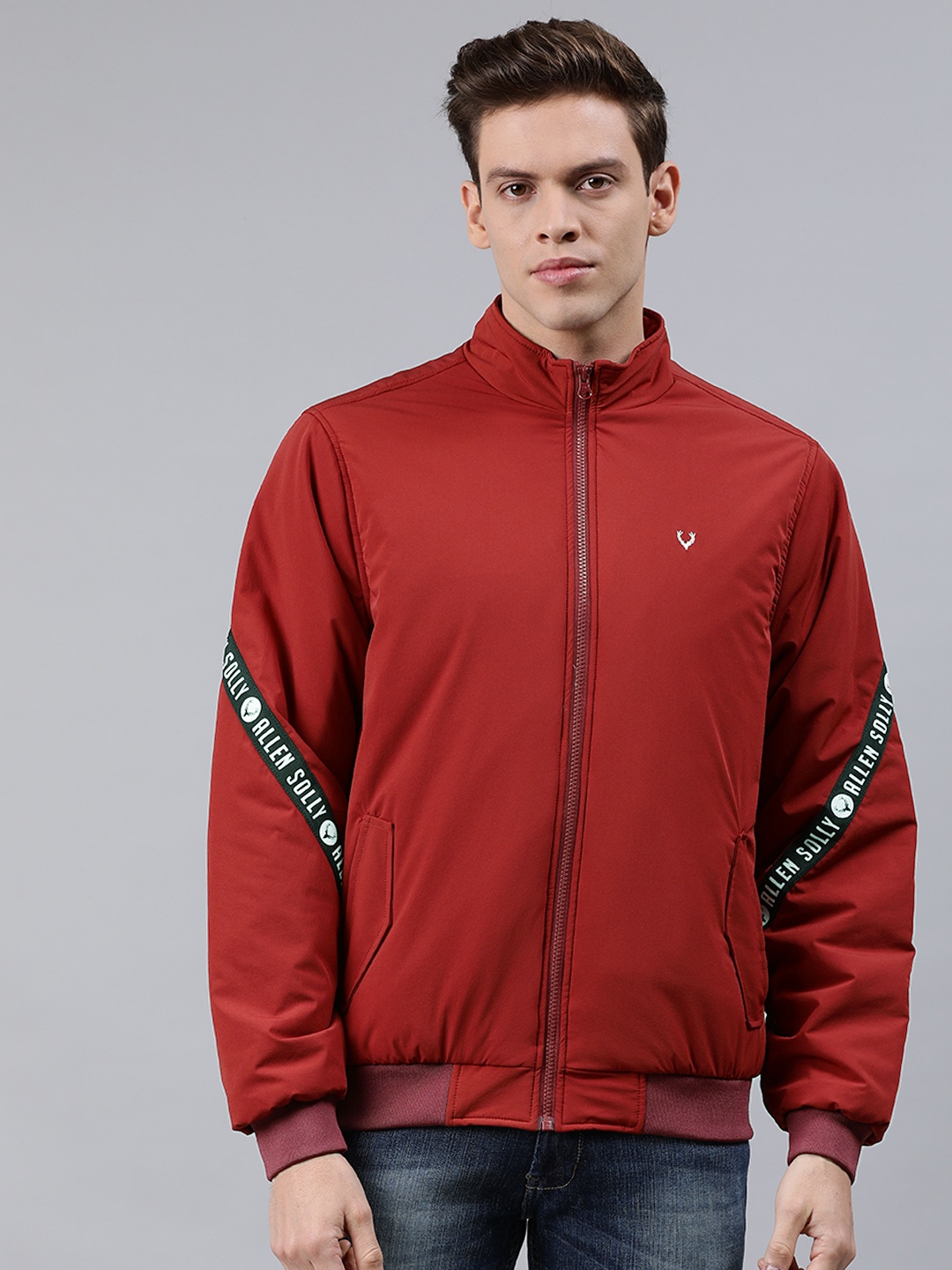 

Allen Solly Sport Men Red Solid Padded Jacket With Applique Detailing