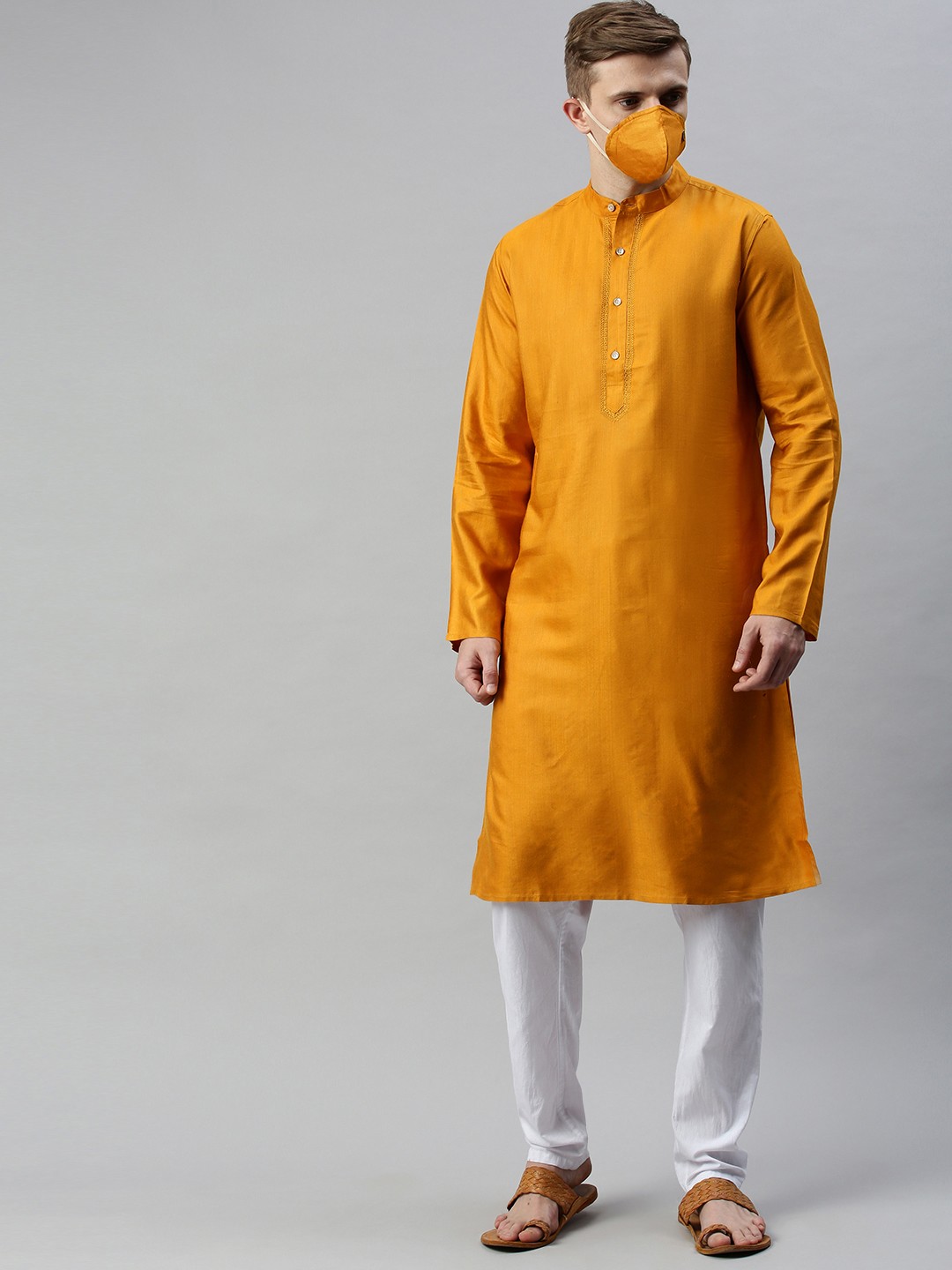 

Fabindia Men Mustard Yellow Solid Straight Kurta