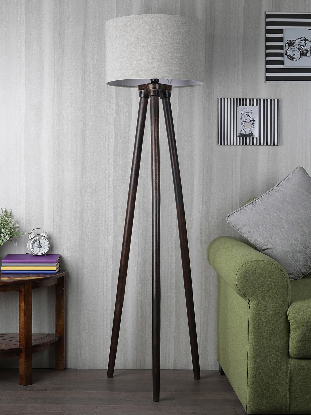 

SANDED EDGE Off-White & Coffee Brown Solid Contemporary Tripod Lamp with Shade