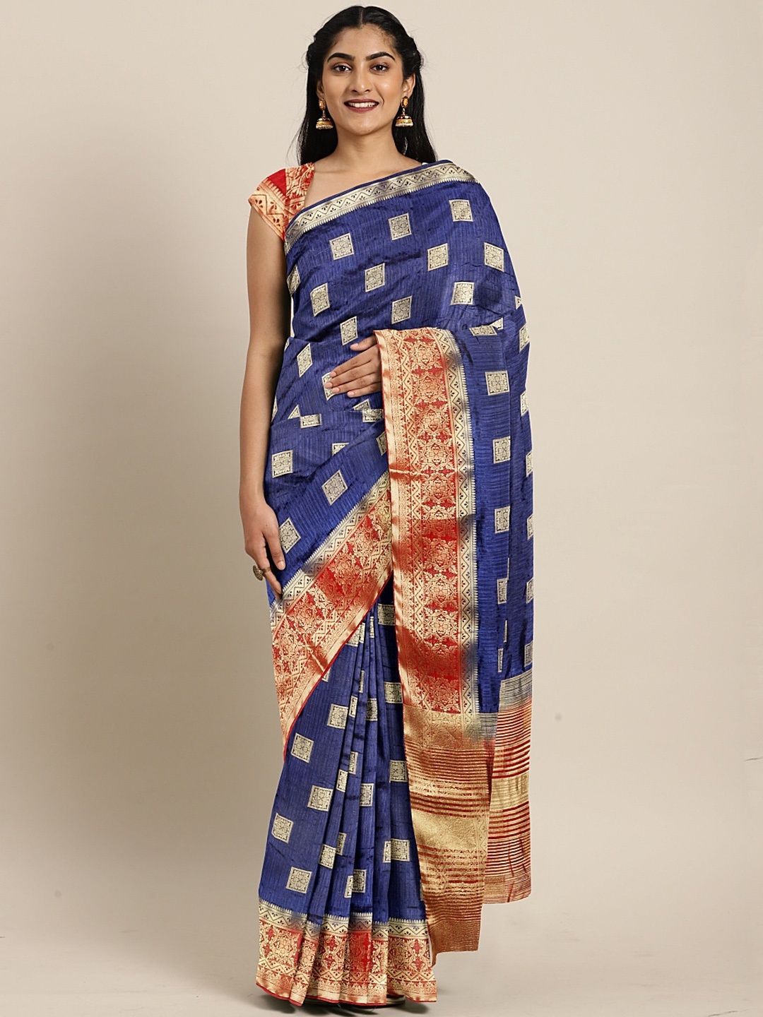 

KALINI Navy Blue & Golden Pure Silk Woven Design Banarasi Saree