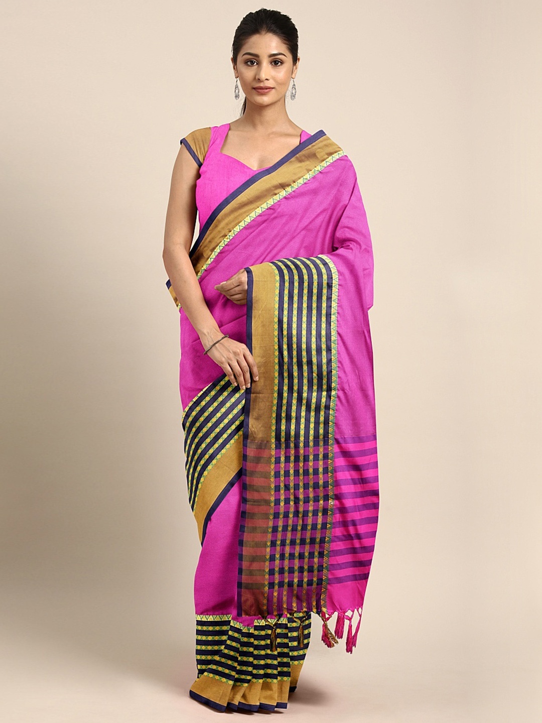 

KALINI Pink Solid Pure Cotton Saree