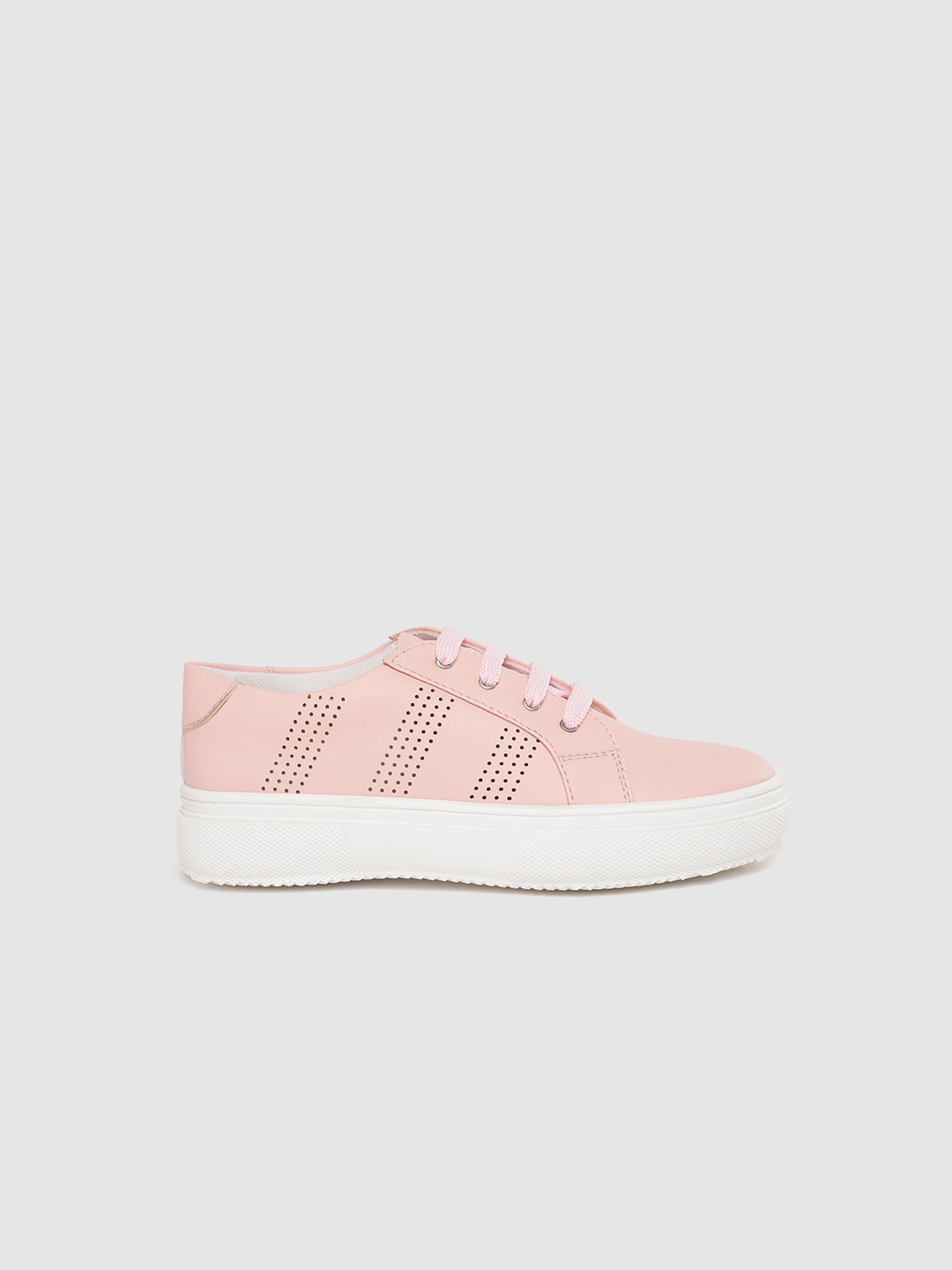 

YK Girls Pink Solid Sneakers with Laser Cut Detail