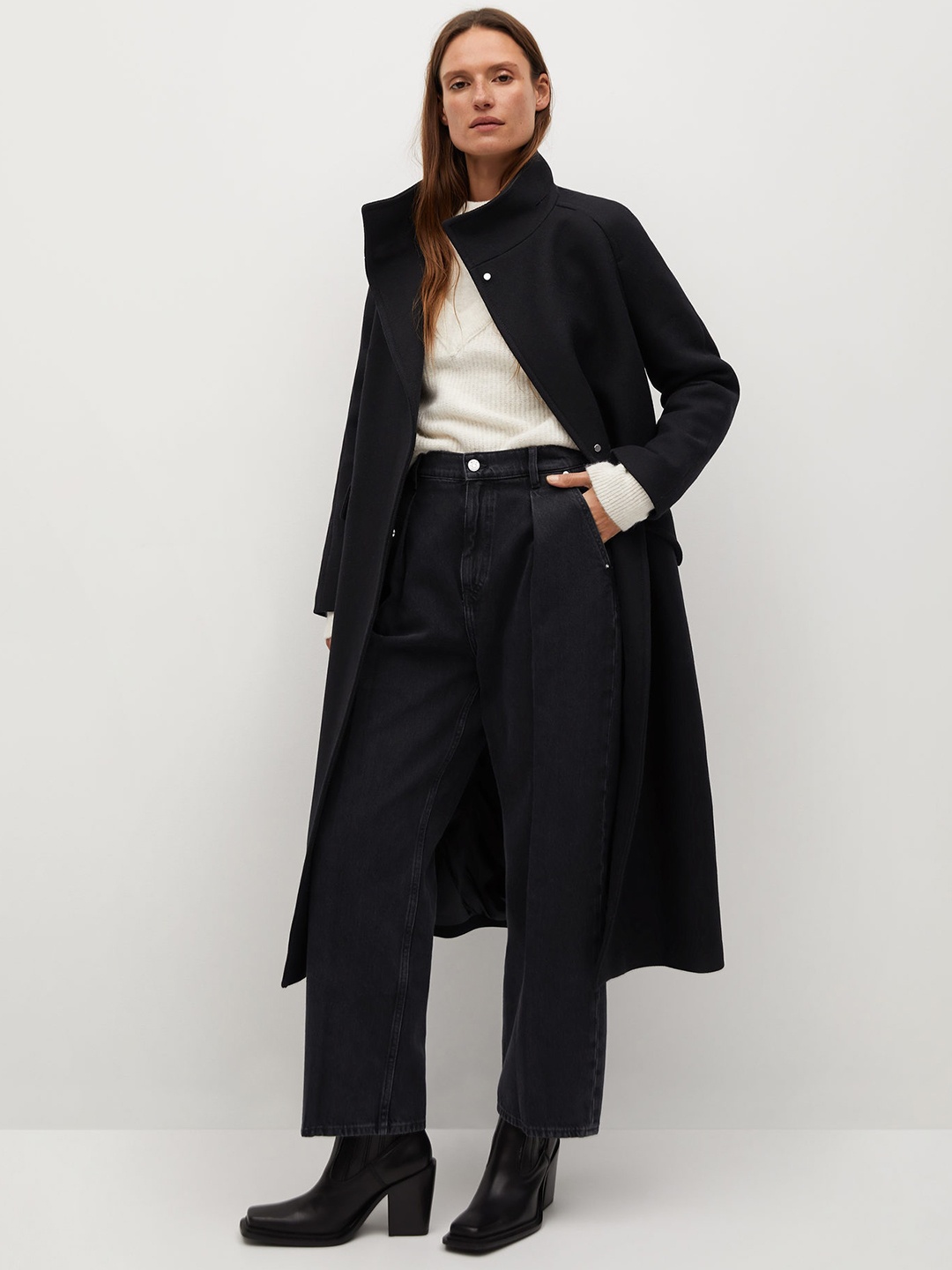 

MANGO Women Black Solid Sustainable Longline Overcoat