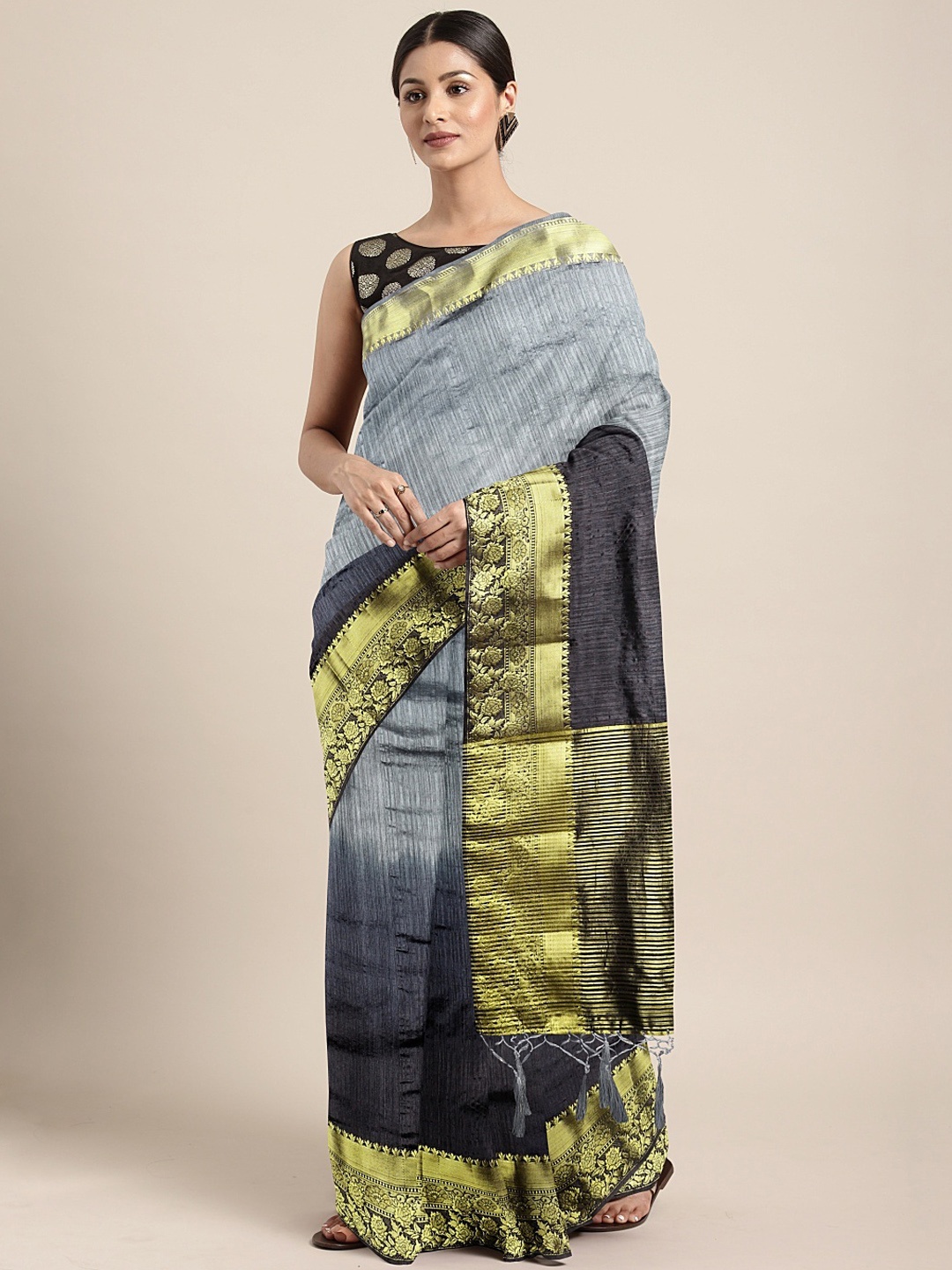 

Mitera Grey & Black Silk Cotton Ombre Dyed Saree