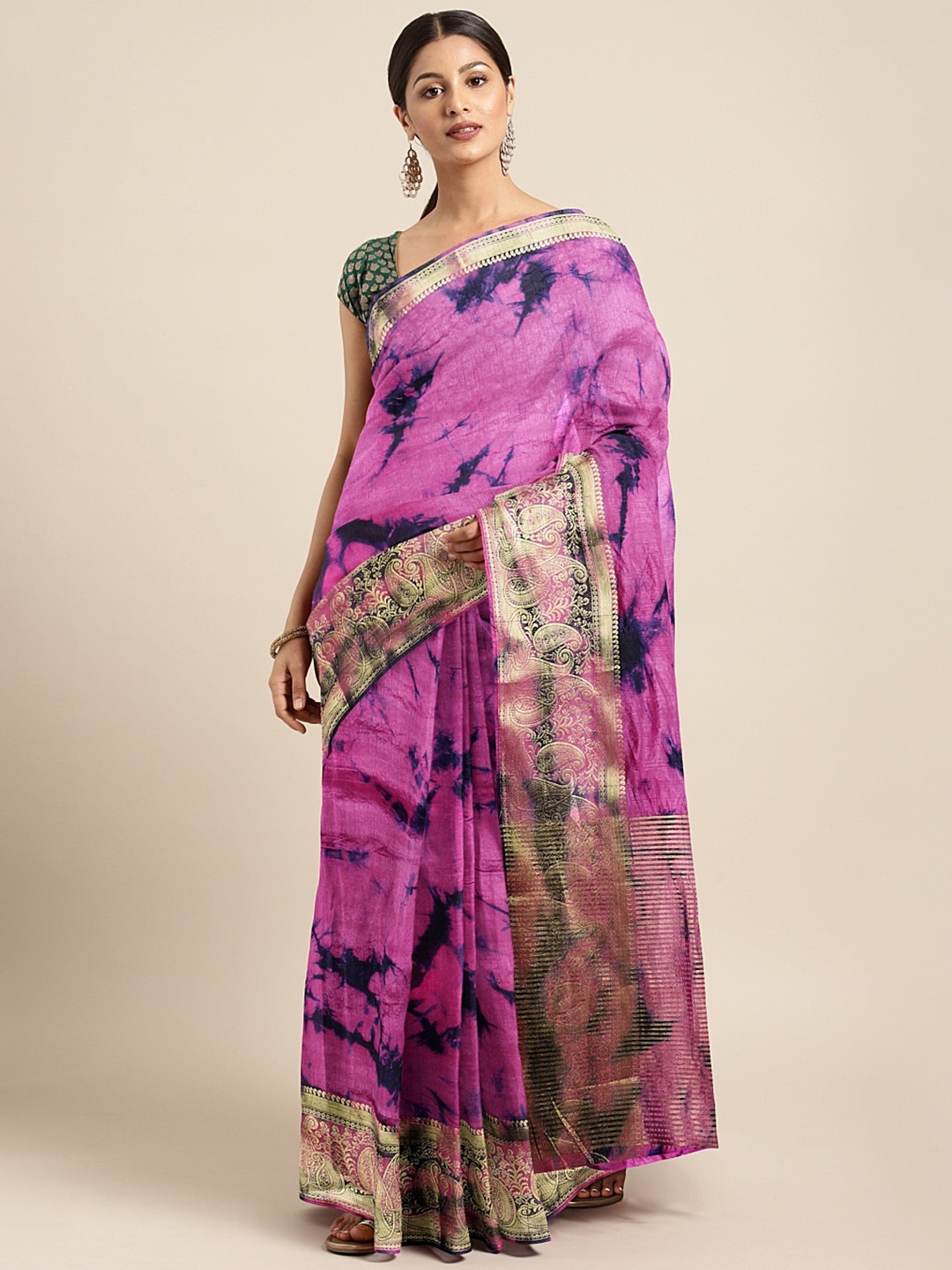

Mitera Pink Printed Silk Cotton Saree