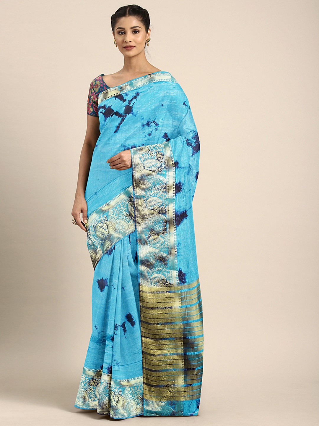 

Mitera Blue Printed Silk Cotton Saree