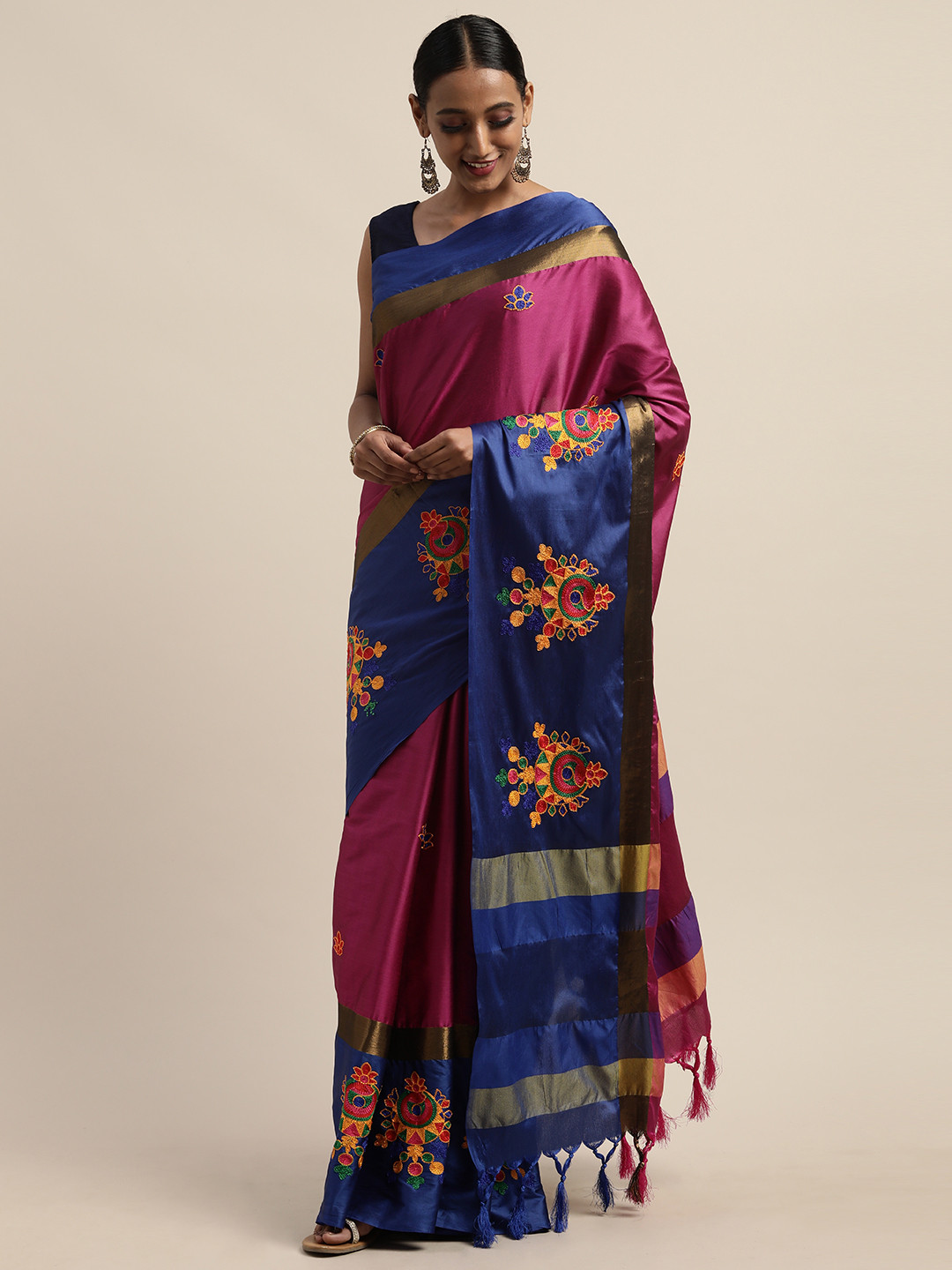

Mitera Pink Embroidered Silk Cotton Saree