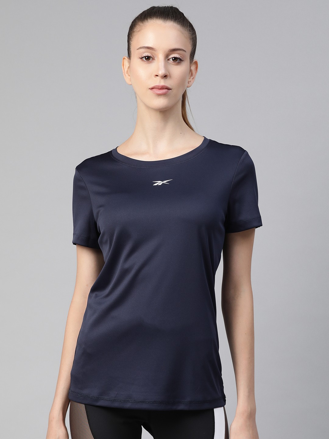 

Reebok Women Navy Blue Solid Core W Poly Training T-Shirt