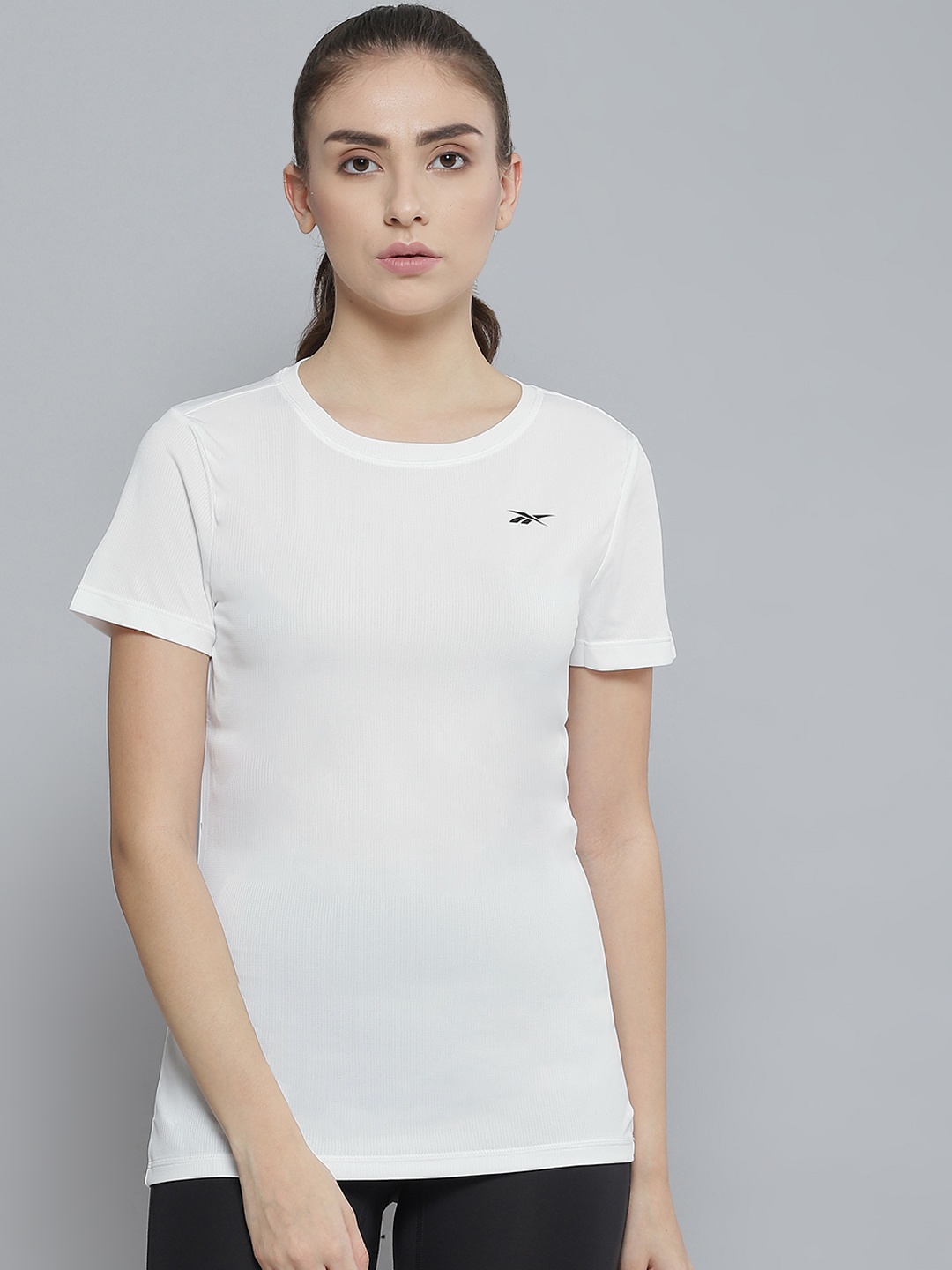 

Reebok Women White CORE W CTN TEE Speedwick Training or Gym T-shirt