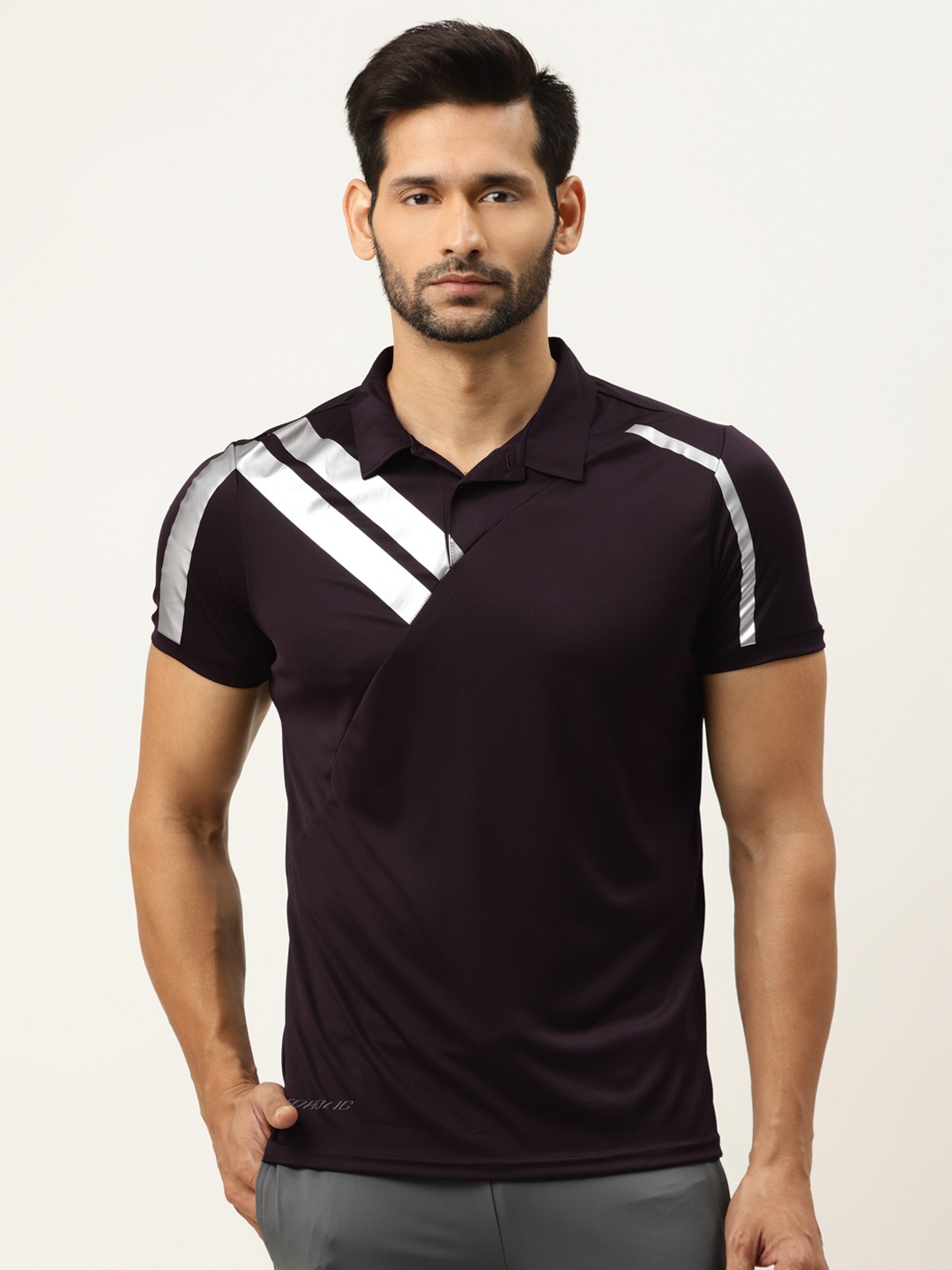 

ACTOHOLIC Men Aurbergine Solid Polo Collar T-shirt, Burgundy