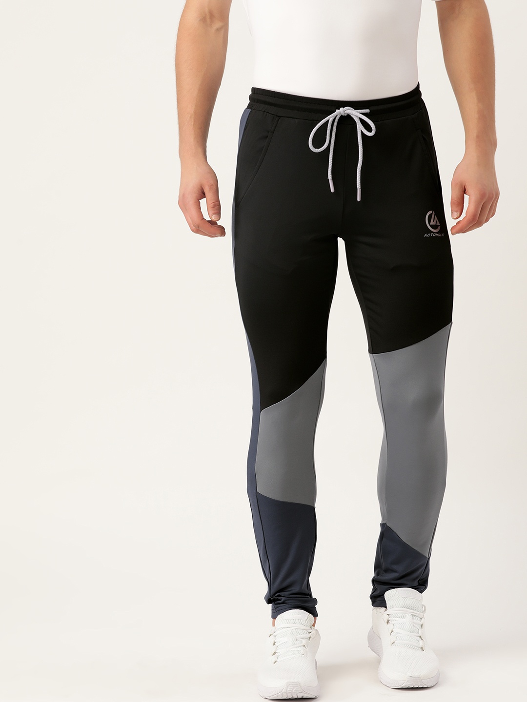 

ACTOHOLIC Men Black & Grey Colourblocked Track Pants