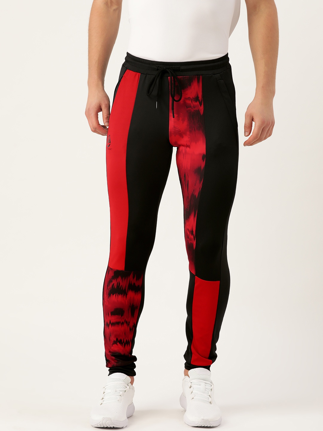 

ACTOHOLIC Men Red & Black Colourblocked Joggers with Abstract Print Detail