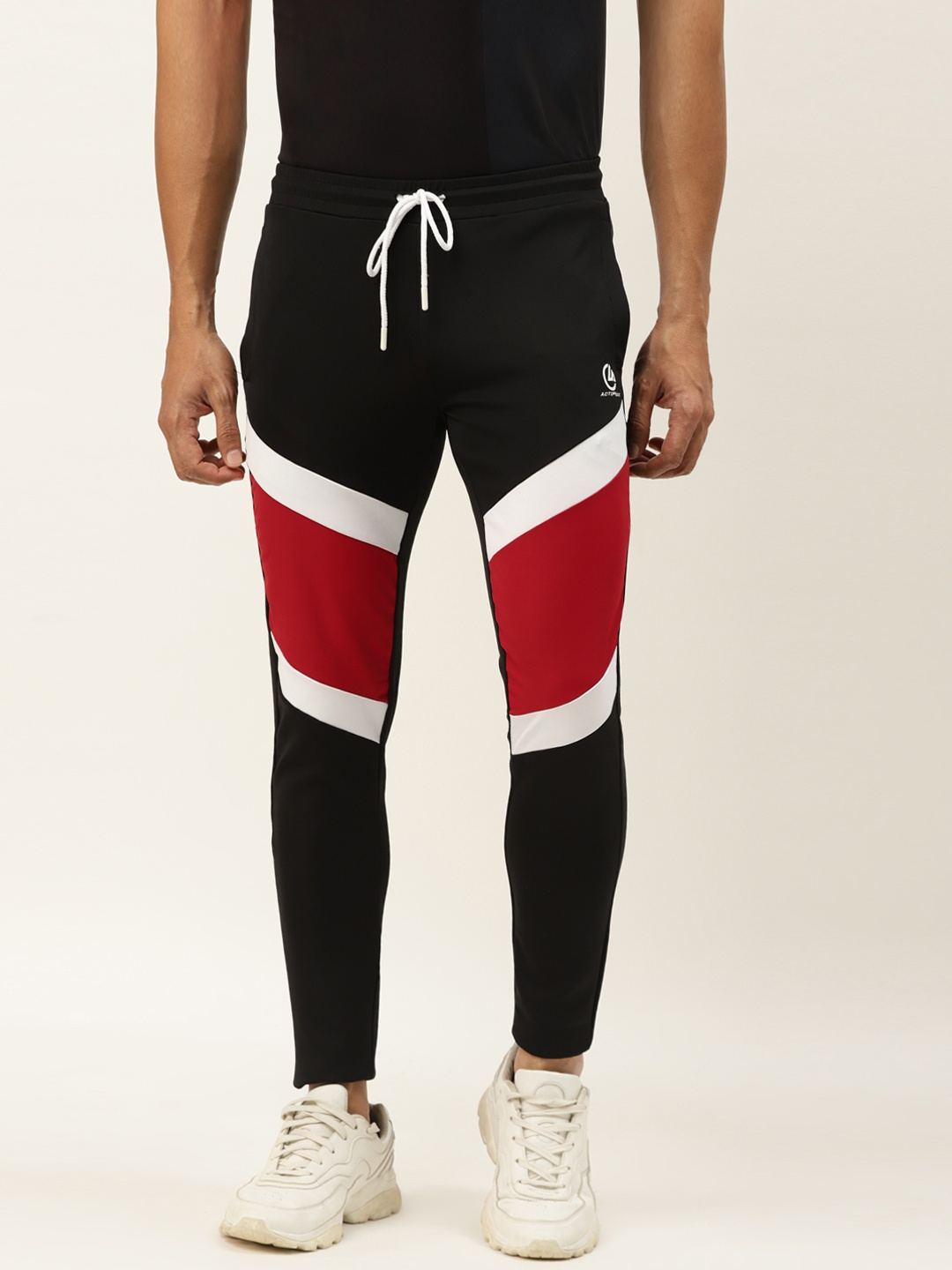 

ACTOHOLIC Men Black & Red Colourblocked Track Pants