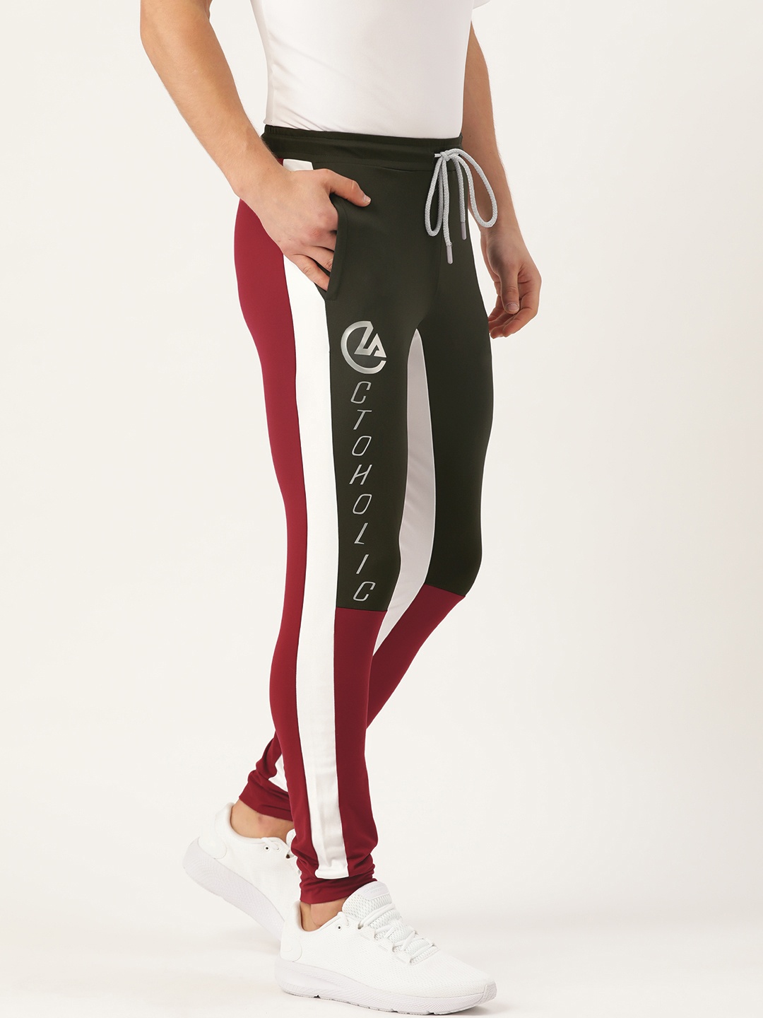 

ACTOHOLIC Men Black & Maroon Colourblocked Joggers with Striped Detail